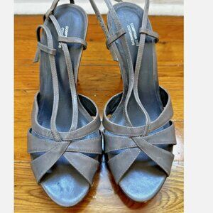 COMPTOIR DES COTONNIERS Pewter Grey Peep Toe High Heel Leather Sandals Size 38